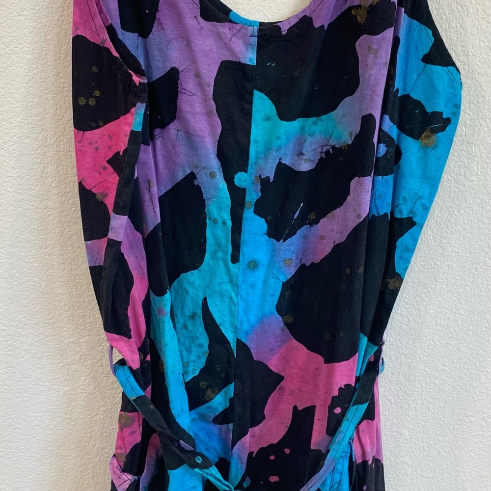 Vibrant Purple and Blue Jumpsuit shorts romper with Abstract Design OS / Medium